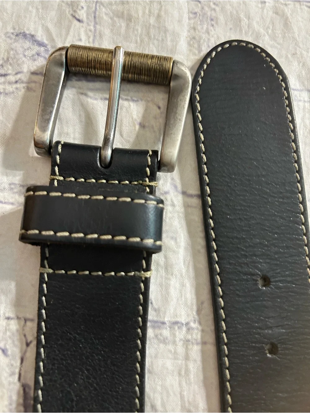 COLUMBIA GENUINE LEATHER CHUNKY BELT SIZE 40 & INDIA MADE BLACK STITCHED 38 BELT
